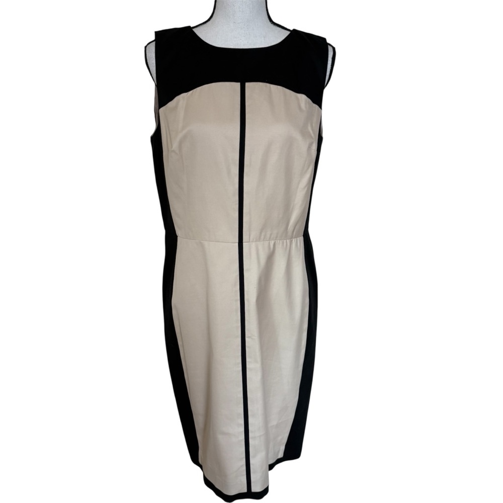 Ann Taylor Black Tan Colorblock Sleeveless Sheath Dress Womens Size 12
